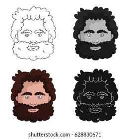 Caveman face icon in cartoon style isolated on white background. Stone age symbol stock vector illustration.