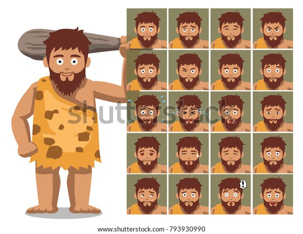 Caveman Family Father Cartoon Character Emotions Stock Vector (Royalty ...