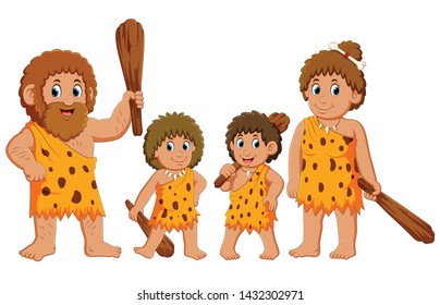 the caveman family is posing and smiling
