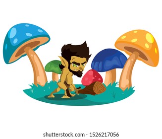 caveman gnome in the camp magic character vector illustration design