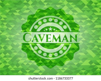 Caveman green emblem with triangle mosaic background
