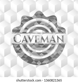 Caveman grey badge with geometric cube white background