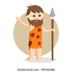 caveman holding spear vector illustration design 