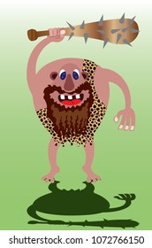 A caveman holds his club over his head
