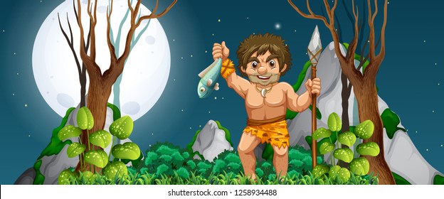 A caveman hunting for food illustration