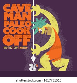 Caveman Hunting A Squirrel For A Paleo Cook Off. Perfect For You Health Focused Backyard Barbecue. 