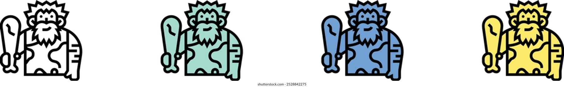 caveman icon. Outline, Green, Blue and Yellow Style Design Isolated On White Background