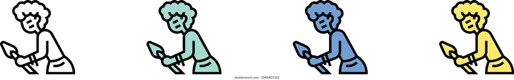 caveman icon. Outline, Green, Blue and Yellow Style Design Isolated On White Background