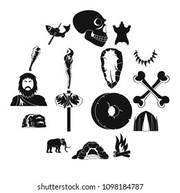 Caveman icons set. Simple illustration of 16 caveman vector icons for web