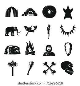 Caveman icons set. Simple illustration of 16 caveman vector icons for web