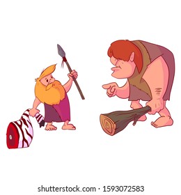 Caveman inventin the modern weapons