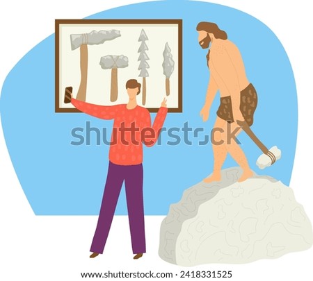 Caveman and modern man comparison, prehistoric and contemporary lifestyle. Evolution of human, history and anthropology vector illustration.