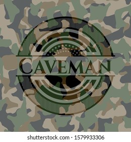 Caveman on camouflaged pattern. Vector Illustration. Detailed.