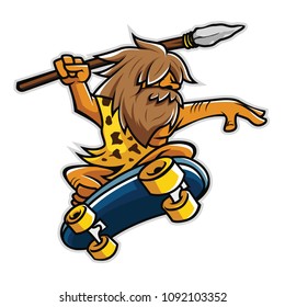 the caveman playing skateboard using speer vector eps