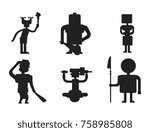 Caveman primitive stone black silhouette age cartoon neanderthal people character evolution vector illustration.
