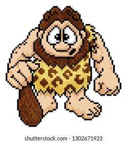 Caveman in a retro pixel art 8 bit arcade video game style.