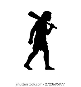 Caveman Silhouette Darstellung prähistorischen primitiven Mann, der einen Holzklub