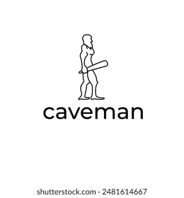 caveman simple line art vector illustration