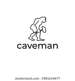 caveman simple line art vector illustration