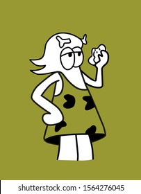Caveman with a stone in his hand. View from below. Cartoon style vector illustration.