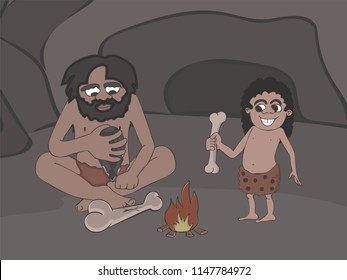 cavemen insight the cave cartoon vector cartoon illustration 