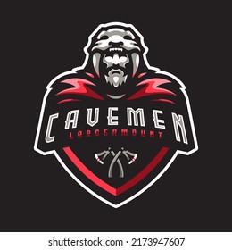 LOGOTIPO DE CAVEMEN MASCOT ADECUADO PARA IDENTIDAD PARA SU NEGOCIO