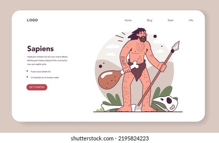 Cavemen In Stone Age. People Hunting With Primitive Tools. Human Evolution Theory. Humanity Ancestors, Anthropology Studying Concept. Flat Vector Illustration