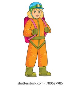 Caver with the equipment. Vector