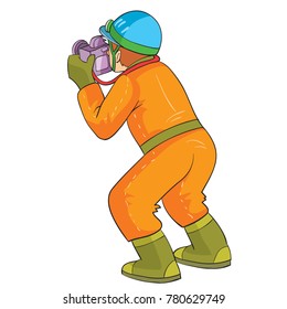 Caver with the equipment. Vector