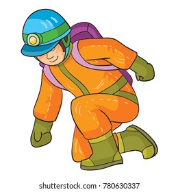 Caver with the equipment. Vector