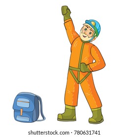 Caver with the equipment. Vector