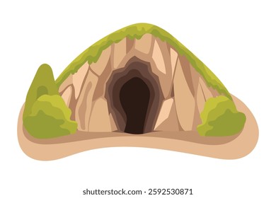 Cavern with nature environment drawing. Game element isolated on white background.