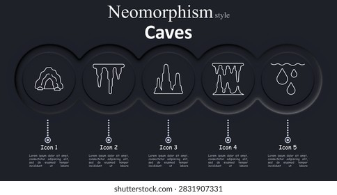 Caves set icon. Arch opens rock hollow. Drips form hanging ice. Spires rise floor spikes. Chamber holds ceiling drops. Drops fall water beads