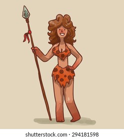 Cavewoman with a spear, vector svg