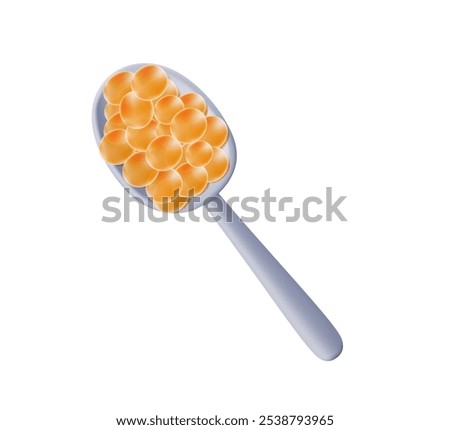 Caviar 3D icon, seafood and fish , spoon and fish eggs vector icon, vector graphics, realistic 3D sign, vector. Red Caviar in a spoon, delicatessen