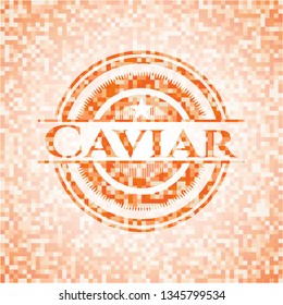 Caviar abstract emblem, orange mosaic background