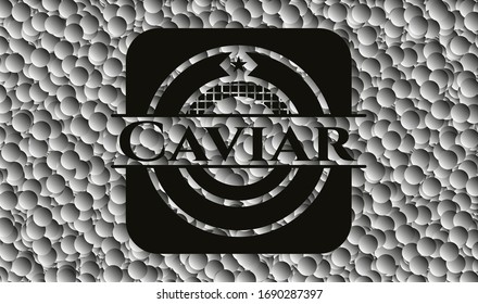 Caviar black emblem with grey bubbles background. Vintage. Vector Illustration. Detailed.