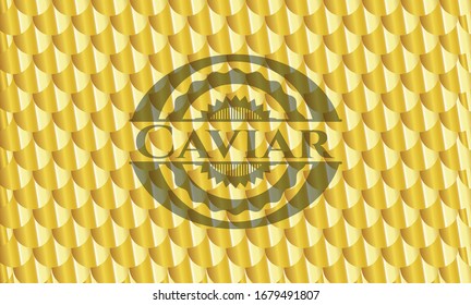Caviar golden badge or emblem. Scales pattern. Vector Illustration. Detailed.