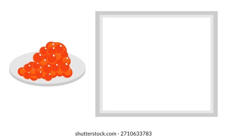 Ilustração de vetor de quadro cinza e caviar no fundo branco. Caviar minimalista para marca culinária, embalagem gourmet, cardápios de restaurantes, convites, etiquetas de produtos.