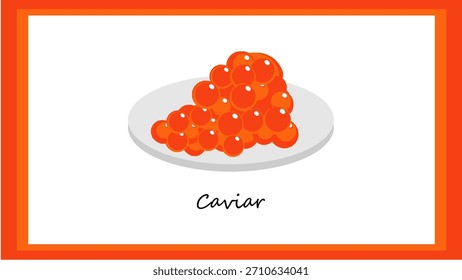 Caviar sobre Ilustração de Vetor de Quadro sobre Fundo Branco. Caviar minimalista para marca culinária, embalagem gourmet, cardápios de restaurantes, convites, etiquetas de produtos.