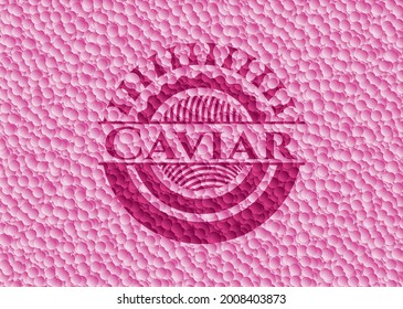 Caviar pink emblem with bubbles background. Vector Illustration. Detailed. 