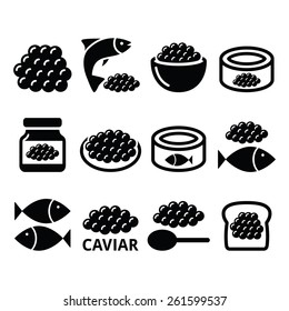 Caviar, roe, fish eggs icons set 