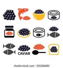 Caviar, roe, fish eggs icons set 