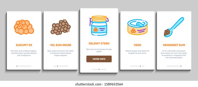 Caviar Seafood Product Onboarding Mobile App Page Screen. Fish Eggs, Caviar In Metallic Container, On Sandwich With Butter And Spoon Concept Illustrations