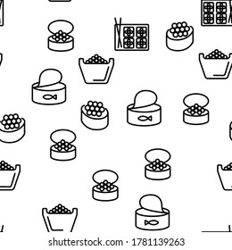 Caviar Tasty Seafood Vector Seamless Pattern Thin Line Illustration