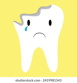 cavities, black and dirty teeth. dental health conditions. sad, funny, cute, and adorable tooth character. gloomy expression. 3d illustration design. vector