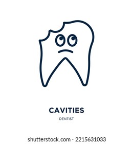 icono de cavidades de la colección de dentistas. Cavidades lineales delgadas, cuidado, icono de contorno de salud aislado en fondo blanco. Signo de cavidades vectoriales de línea, símbolo para web y móvil