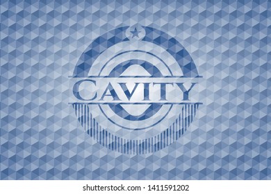 Cavity blue emblem with geometric pattern. Vector Illustration. Detailed.