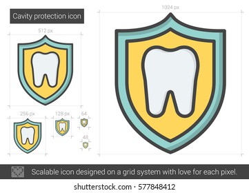 Cavity protection vector line icon isolated on white background. Cavity protection line icon for infographic, website or app. Scalable icon designed on a grid system.