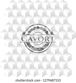 Cavort grey badge with geometric cube white background